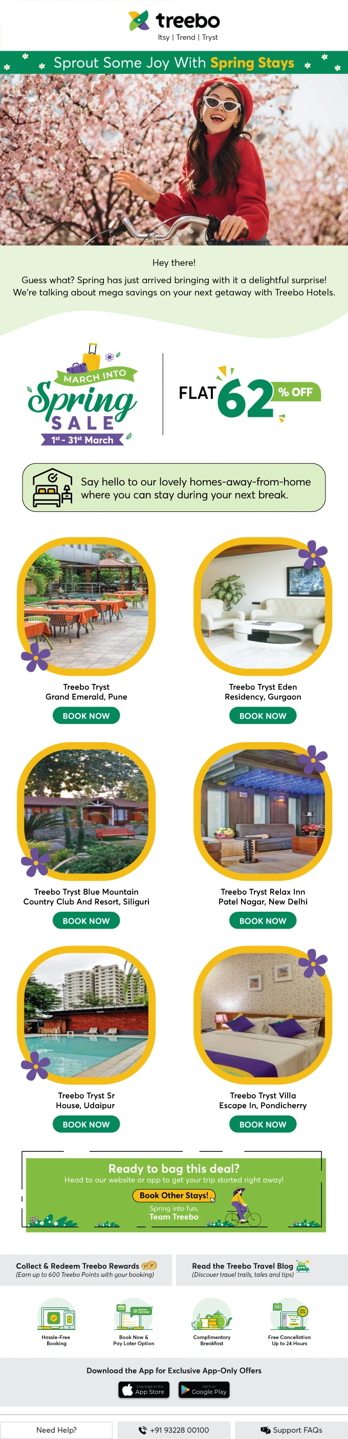 Treebo spring email campaign: Sprout Some Joy With Spring Stays